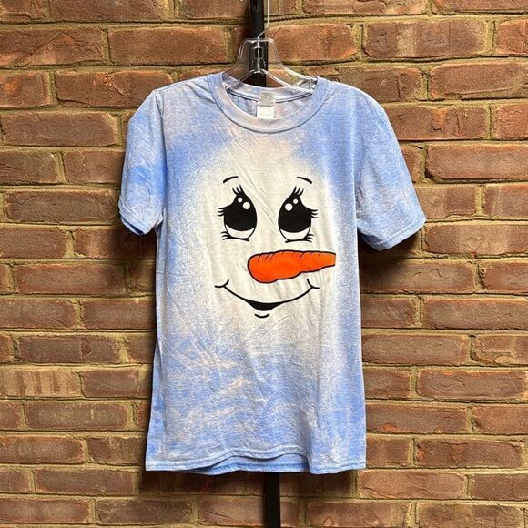 Blue Bleached Snowman Gildan Short Sleeve Tshirt Size Small NEW - Picture 2 of 5